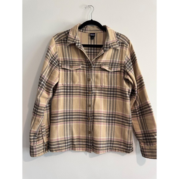 Patagonia Tops - Patagonia Organic Cotton Plaid Flannel Shirt Womens 10 Tan Brown Button Down